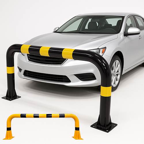 스틸U자(베이스보강) 충돌방지볼라드 노+검 / H650×L2000×101Φ(4T) 주문제작