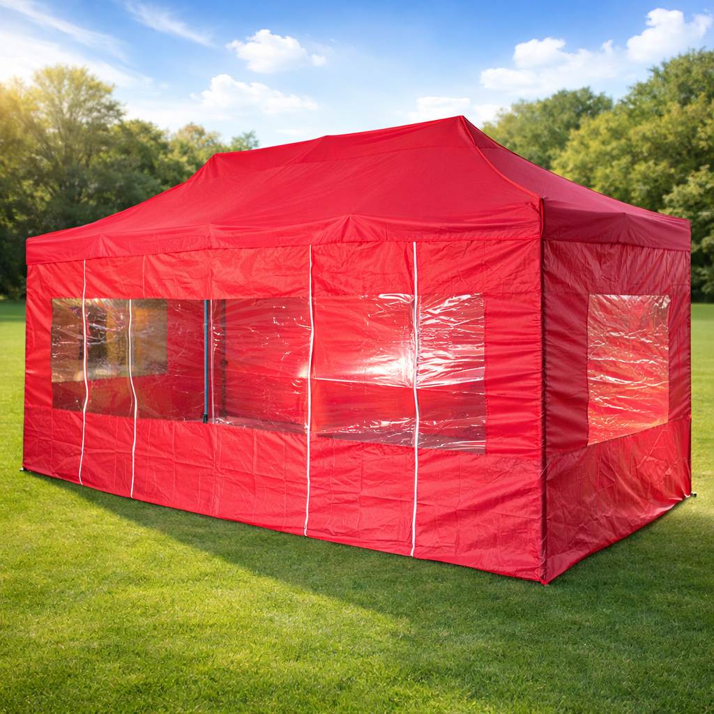 WS 캐노피 / 3M×6M (바람막이) 적색 4면(투명창)