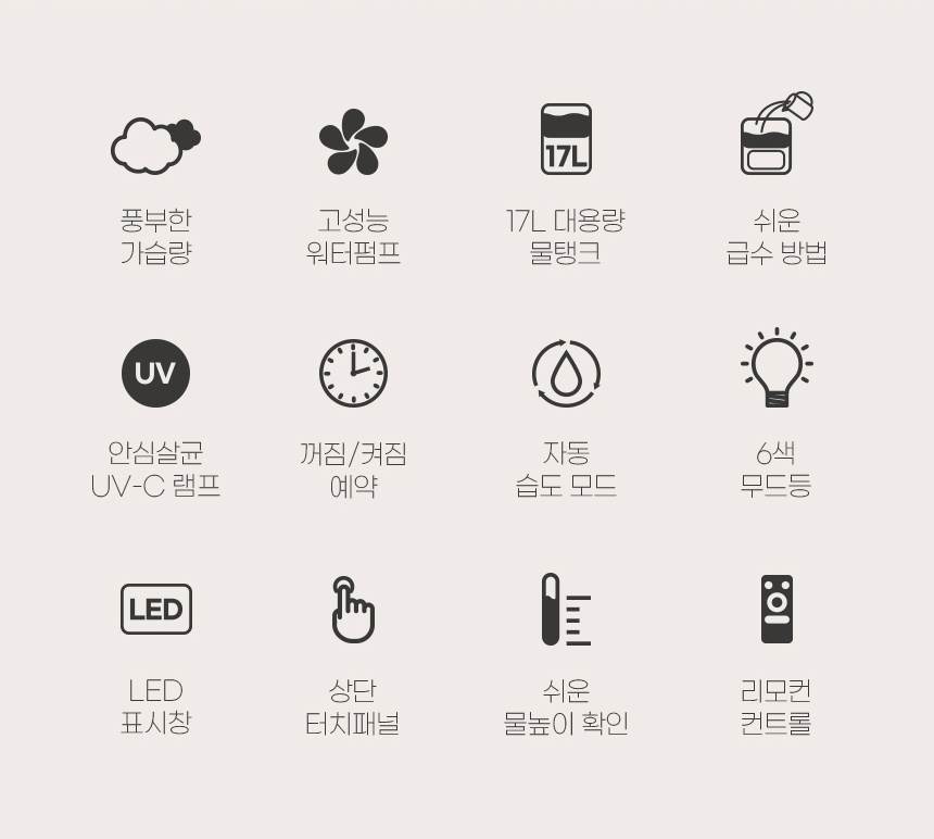 쿠오레 / 대용량 가열가습기(17리터) 그레이 / CHM-UV17GN 무료배송
