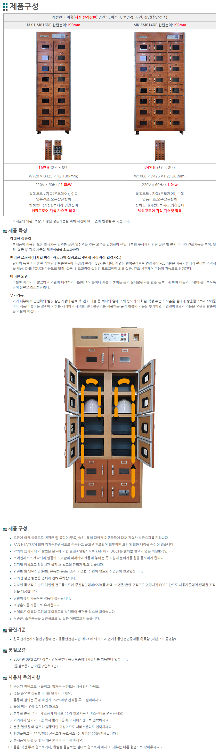 개별 안전보호구함 살균건조기 (24인용) MK-SM614DE W1060*L425*H2130
