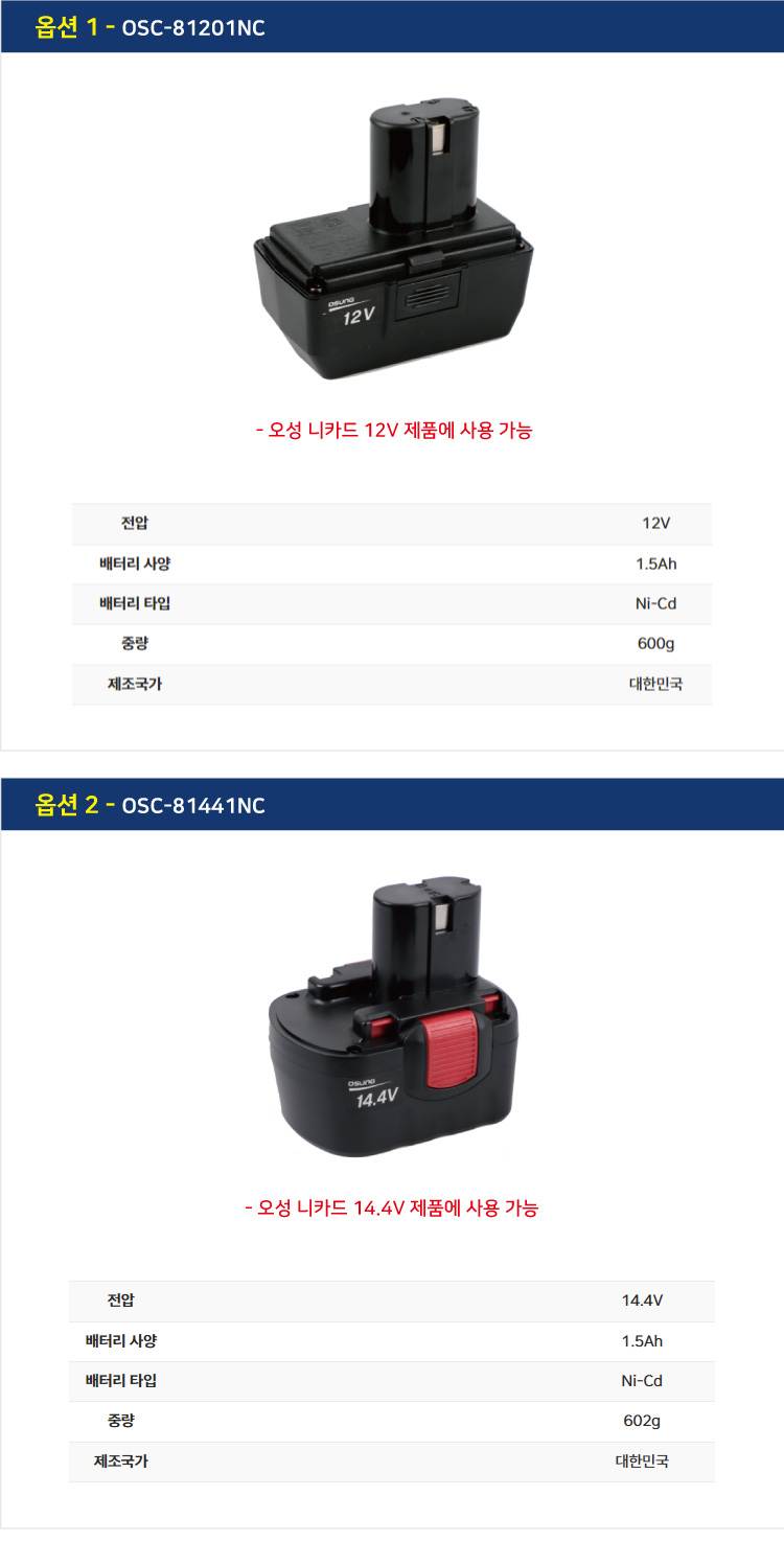 [오성] 니키드 배터리 OSC-81441NC 14.4V 니카드 배터리 사용