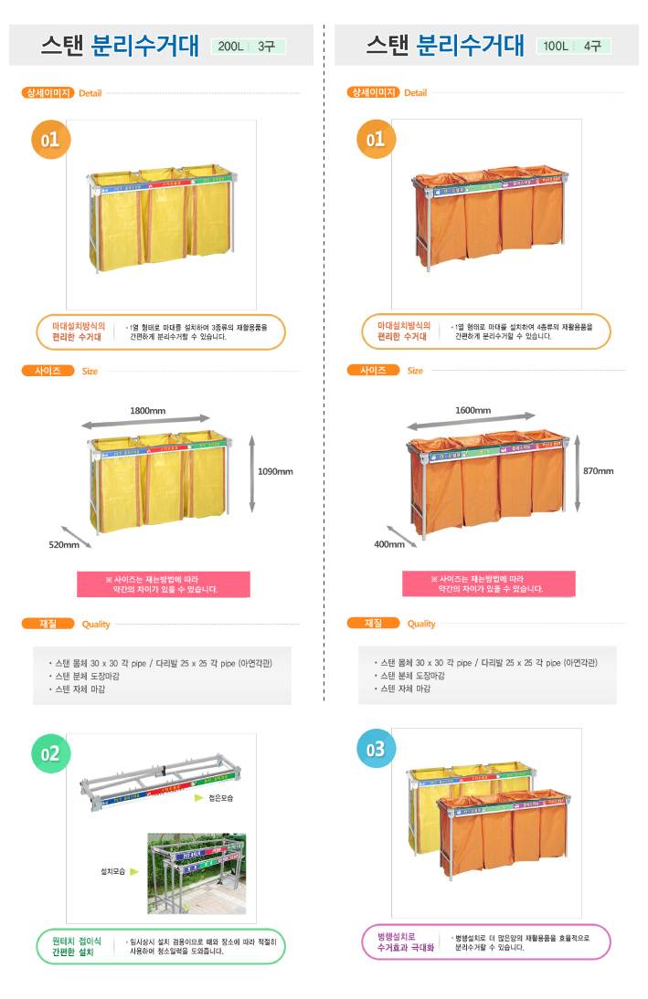 스피트스텐분리수거대 200L 3구 (1800*520*1050) 주문제작