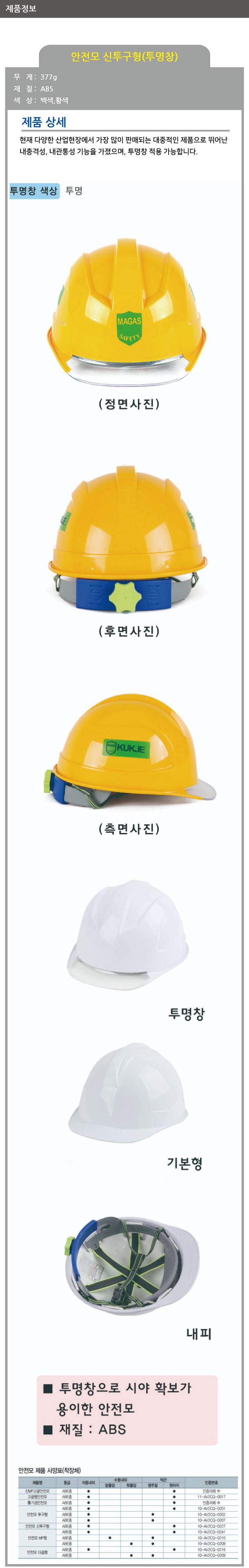 안전모K(신투구형) 투명창 노랑