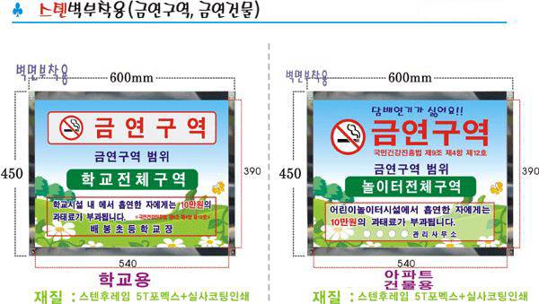 스텐벽부착용 (금연구역표지판) 600*450 주문제작